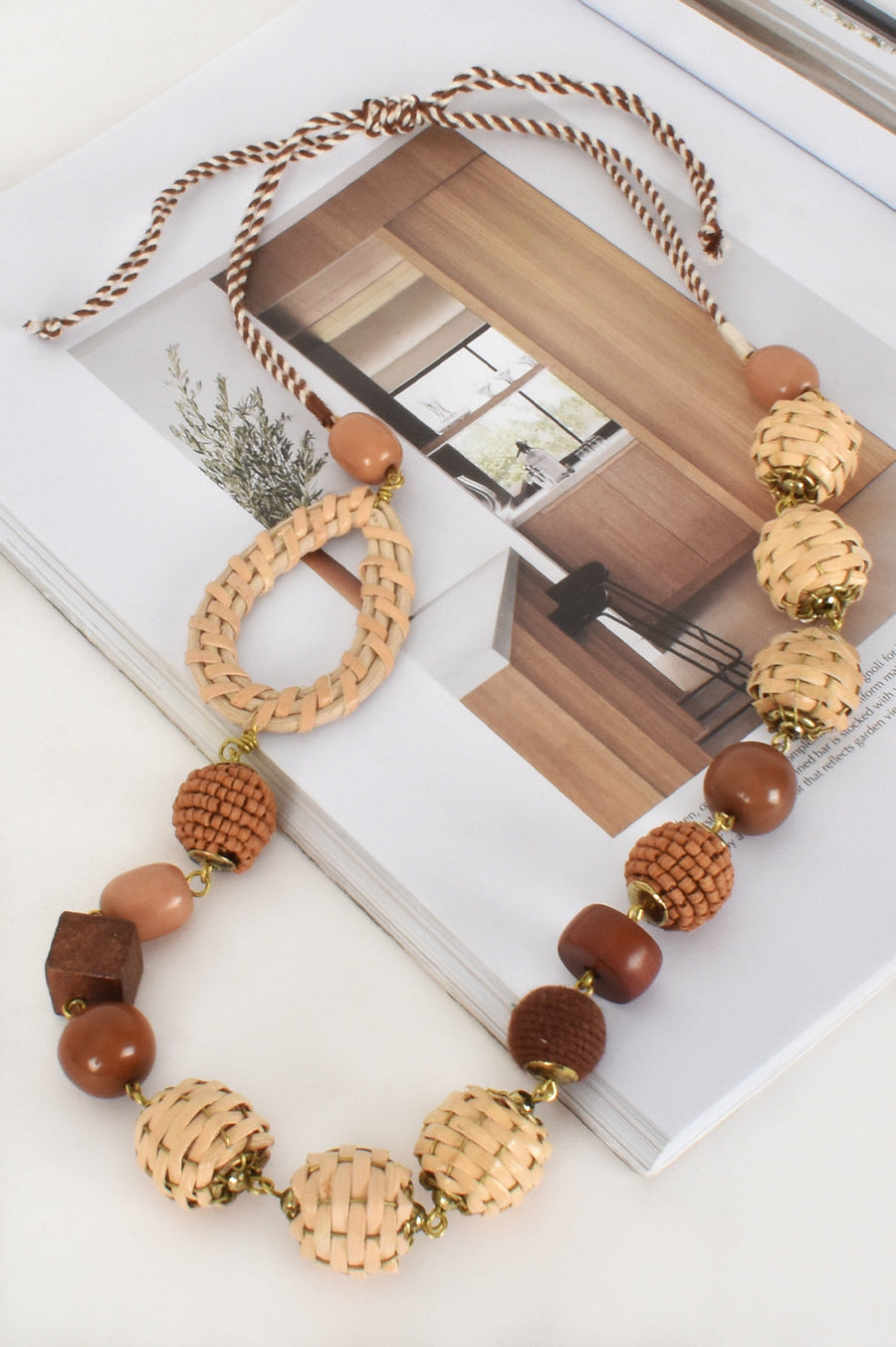 TIMBER BEAD MIX CORD BACK NECKLACE