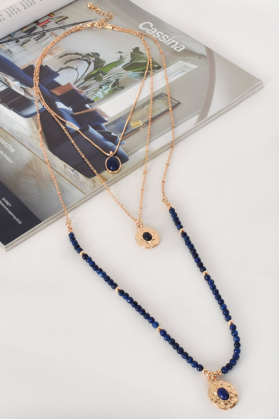 Trio Layers Medallion Long Necklace