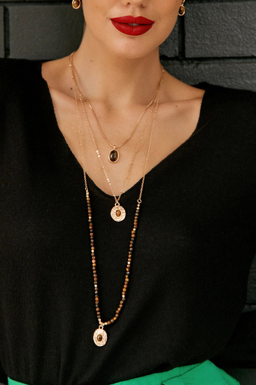 Trio Layers Medallion Long Necklace