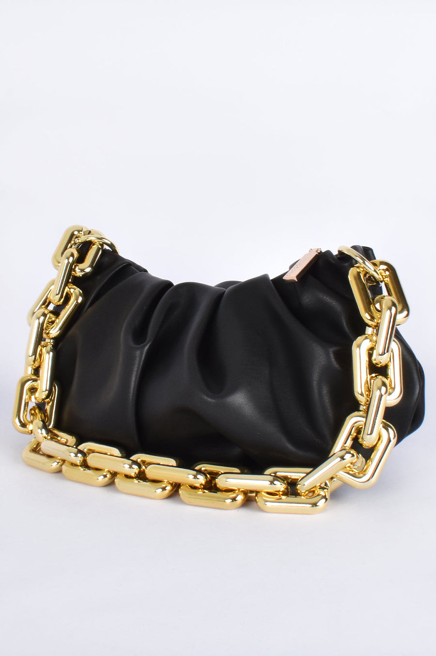 Kimber Pleat Crescent Shoulder Bag (Black/Gold)