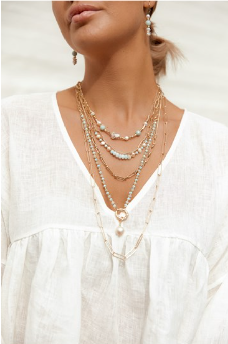 LAYERED BEAD PEARL MIX NECKLACE